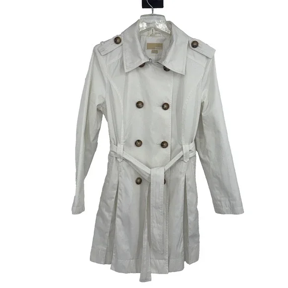 Michael by Michael Kors Women L White Trench Spring Coat Old Money Quiet Luxury - Picture 1 of 10